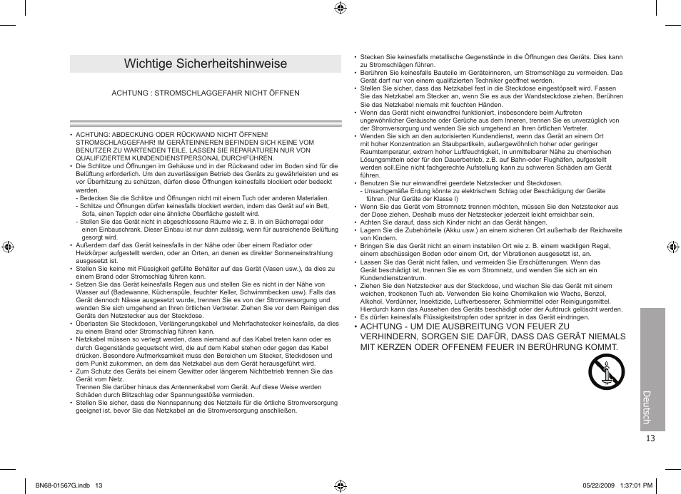 Wichtige sicherheitshinweise, Deutsch | Samsung SPF-71ES User Manual | Page 13 / 76