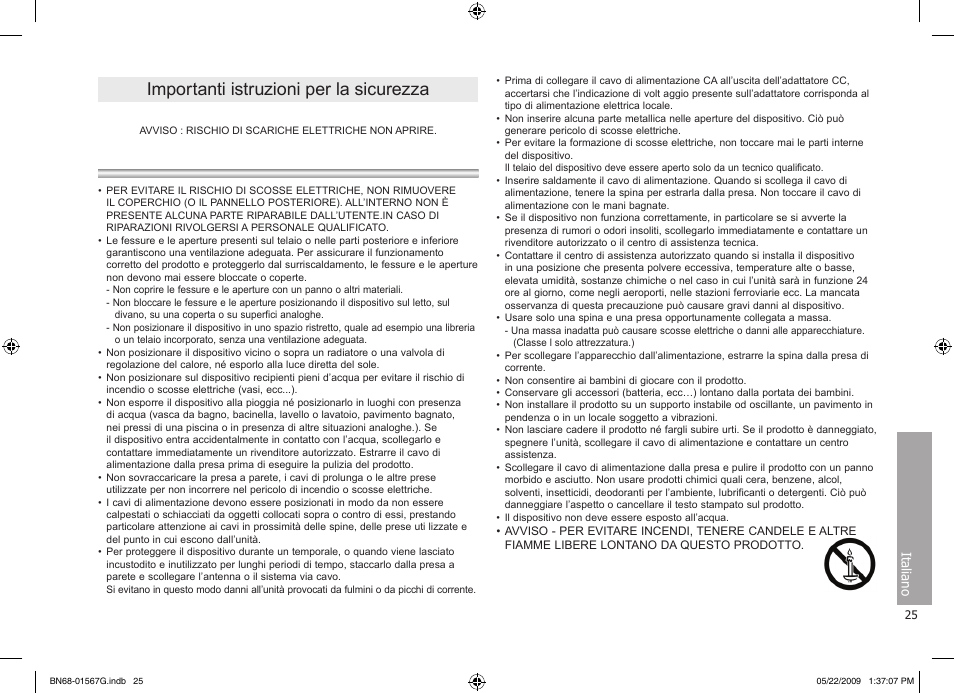 Importanti istruzioni per la sicurezza | Samsung SPF-71ES User Manual | Page 25 / 76