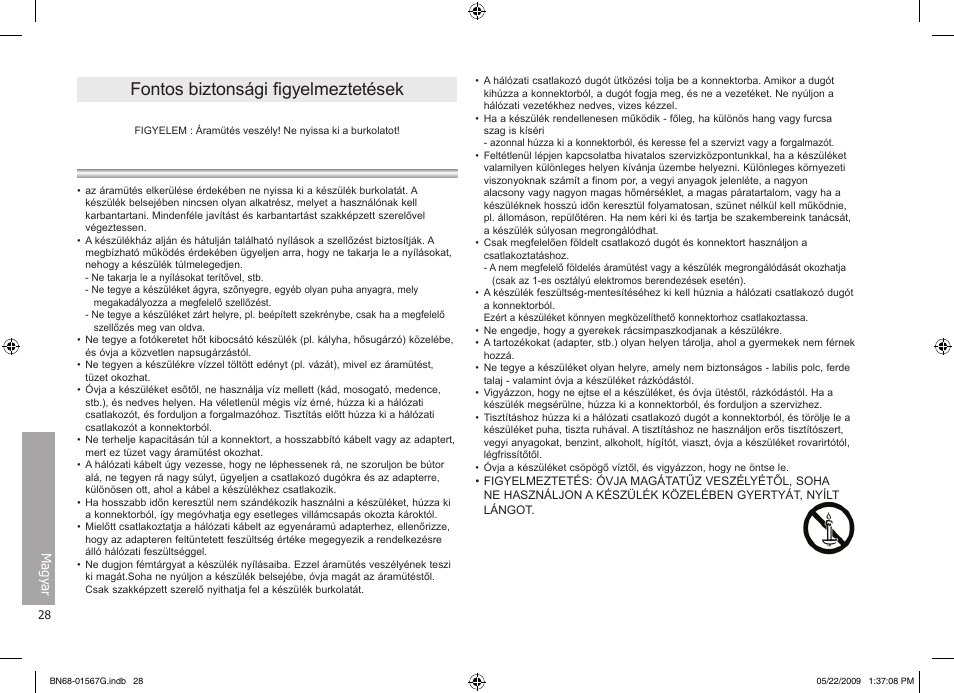 Fontos biztonsági figyelmeztetések | Samsung SPF-71ES User Manual | Page 28 / 76