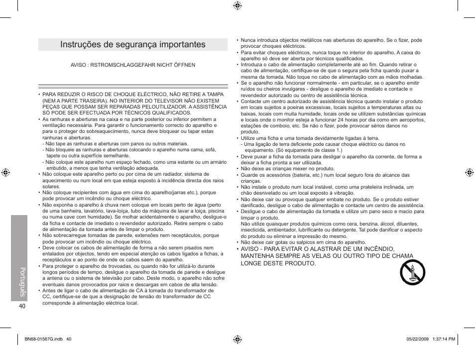 Instruções de segurança importantes | Samsung SPF-71ES User Manual | Page 40 / 76