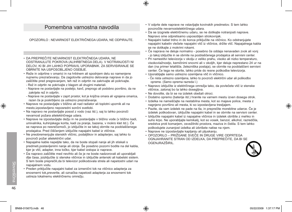 Pomembna varnostna navodila | Samsung SPF-71ES User Manual | Page 46 / 76