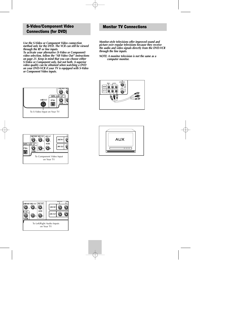 S-video/component video connections (for dvd), Monitor tv connections | Samsung DVD-V4800 User Manual | Page 10 / 41