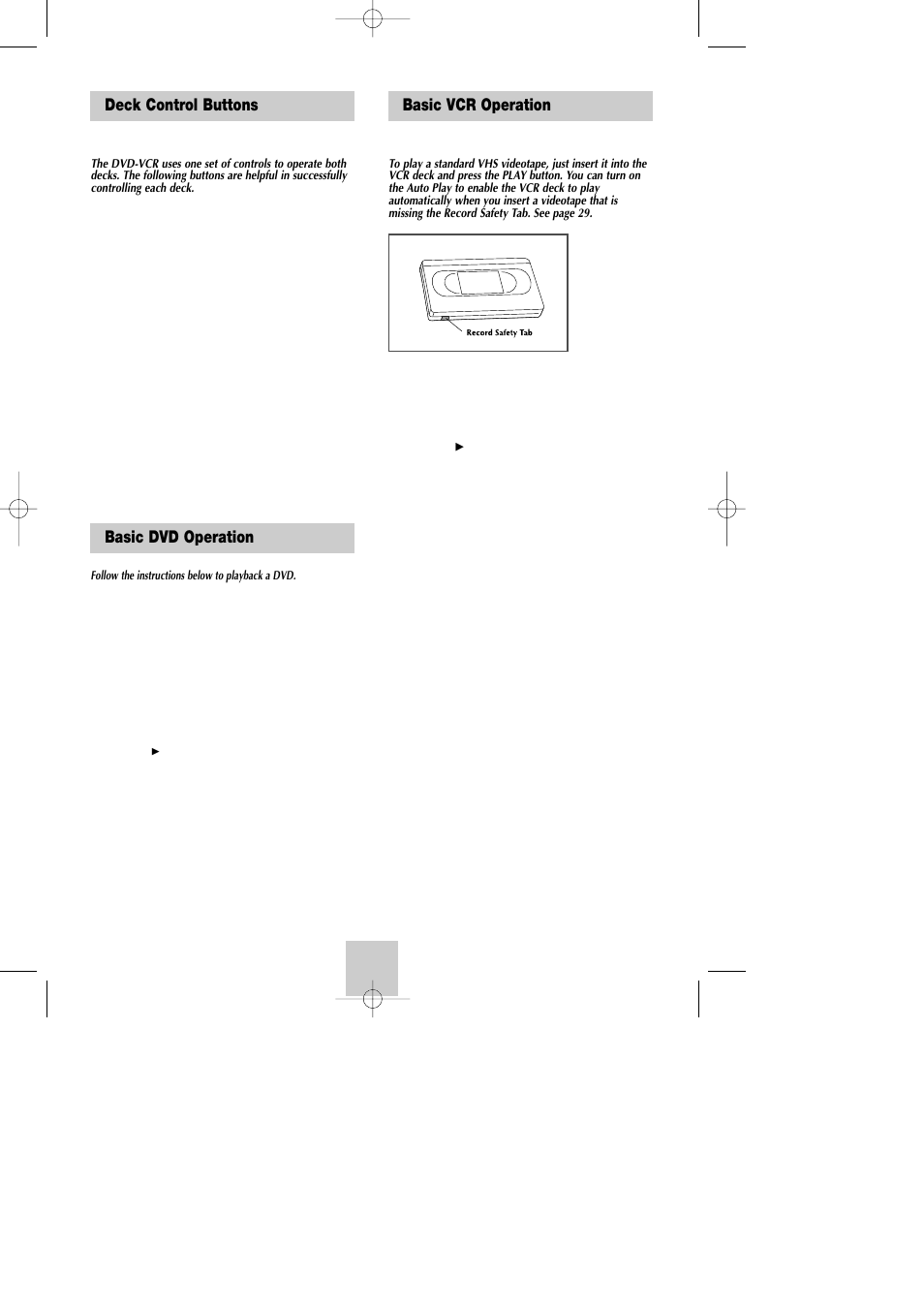 Basic operation, Deck control buttons, Basic dvd operation | Basic vcr operation | Samsung DVD-V4800 User Manual | Page 12 / 41