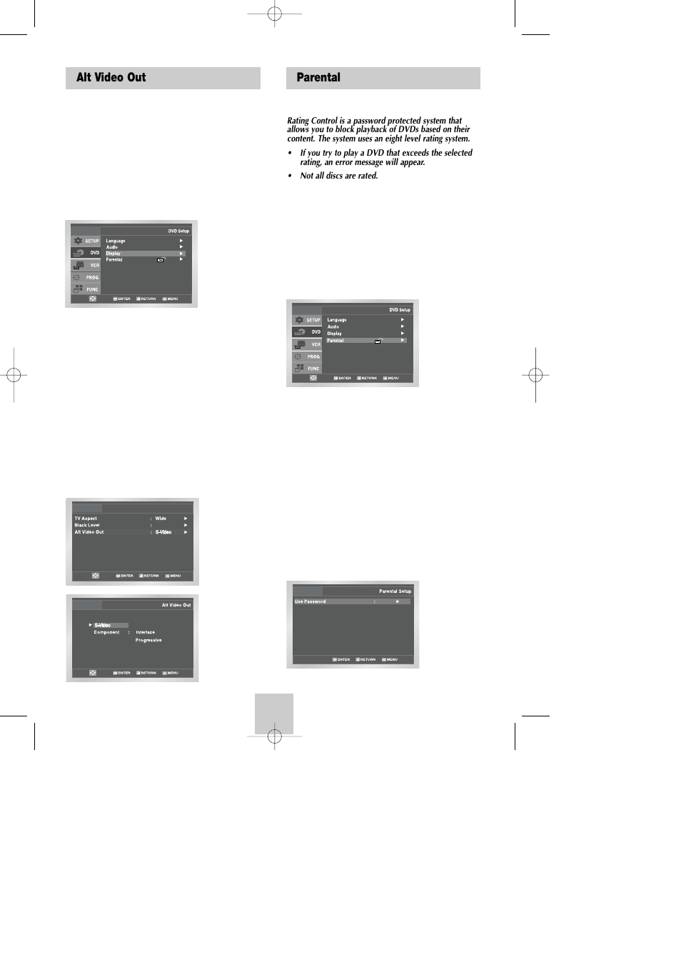 Alt video out, Parental, Alt video out parental | Samsung DVD-V4800 User Manual | Page 22 / 41