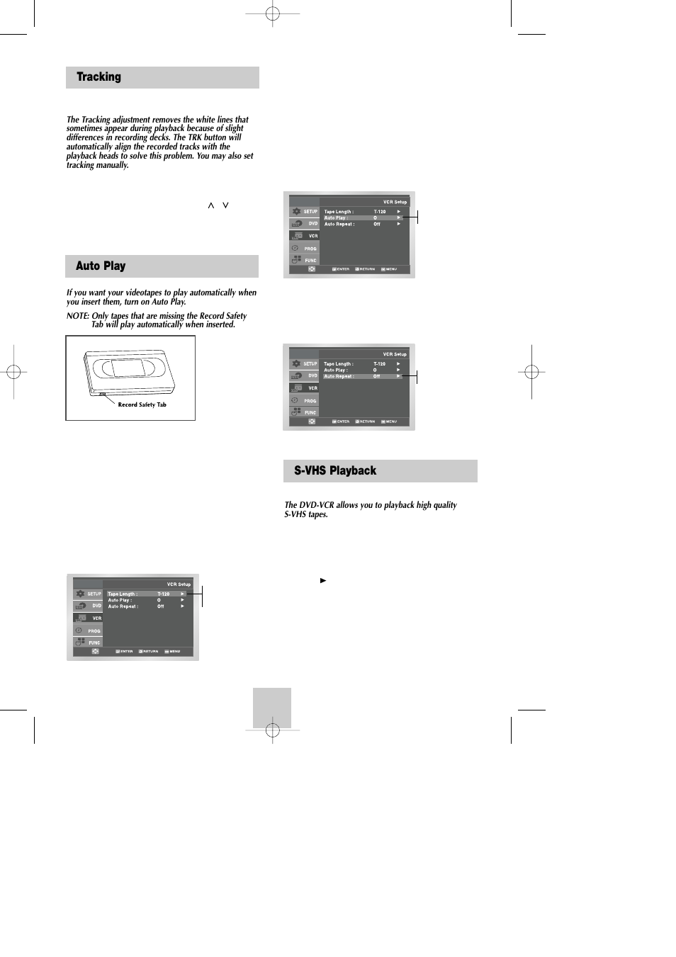 Tracking, Auto play, S-vhs playback | Samsung DVD-V4800 User Manual | Page 30 / 41