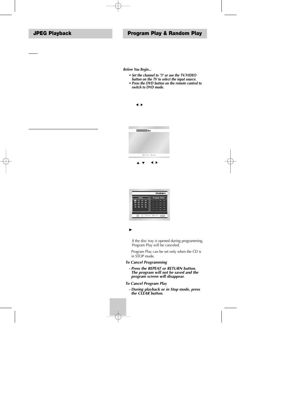 Program play & random play, Jpeg playback program play & random play | Samsung DVD-V4800 User Manual | Page 38 / 41