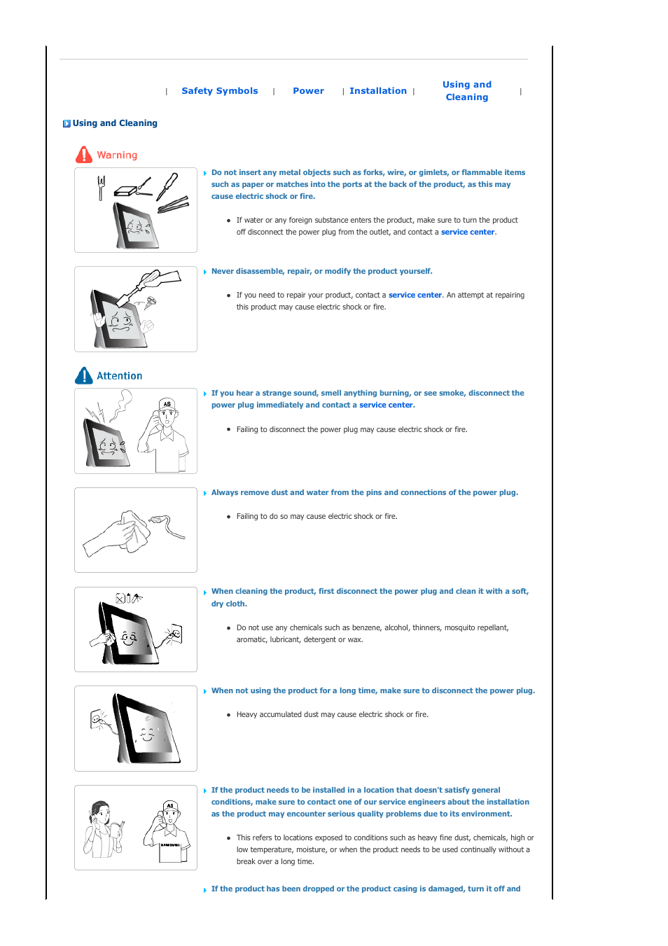 Using and cleaning | Samsung SPF-72H User Manual | Page 5 / 24