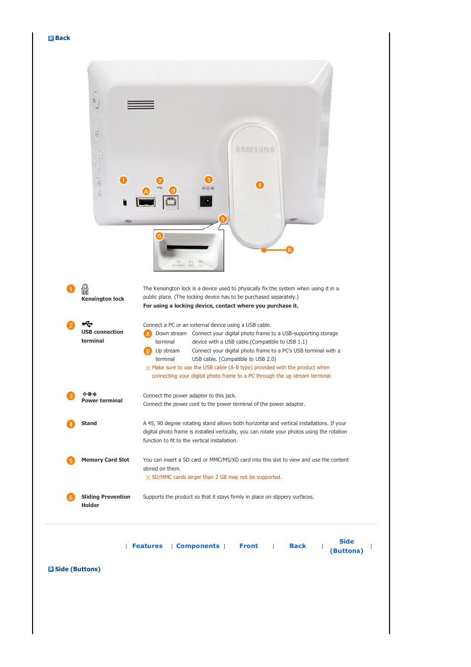 Back | Samsung SPF-72H User Manual | Page 9 / 24