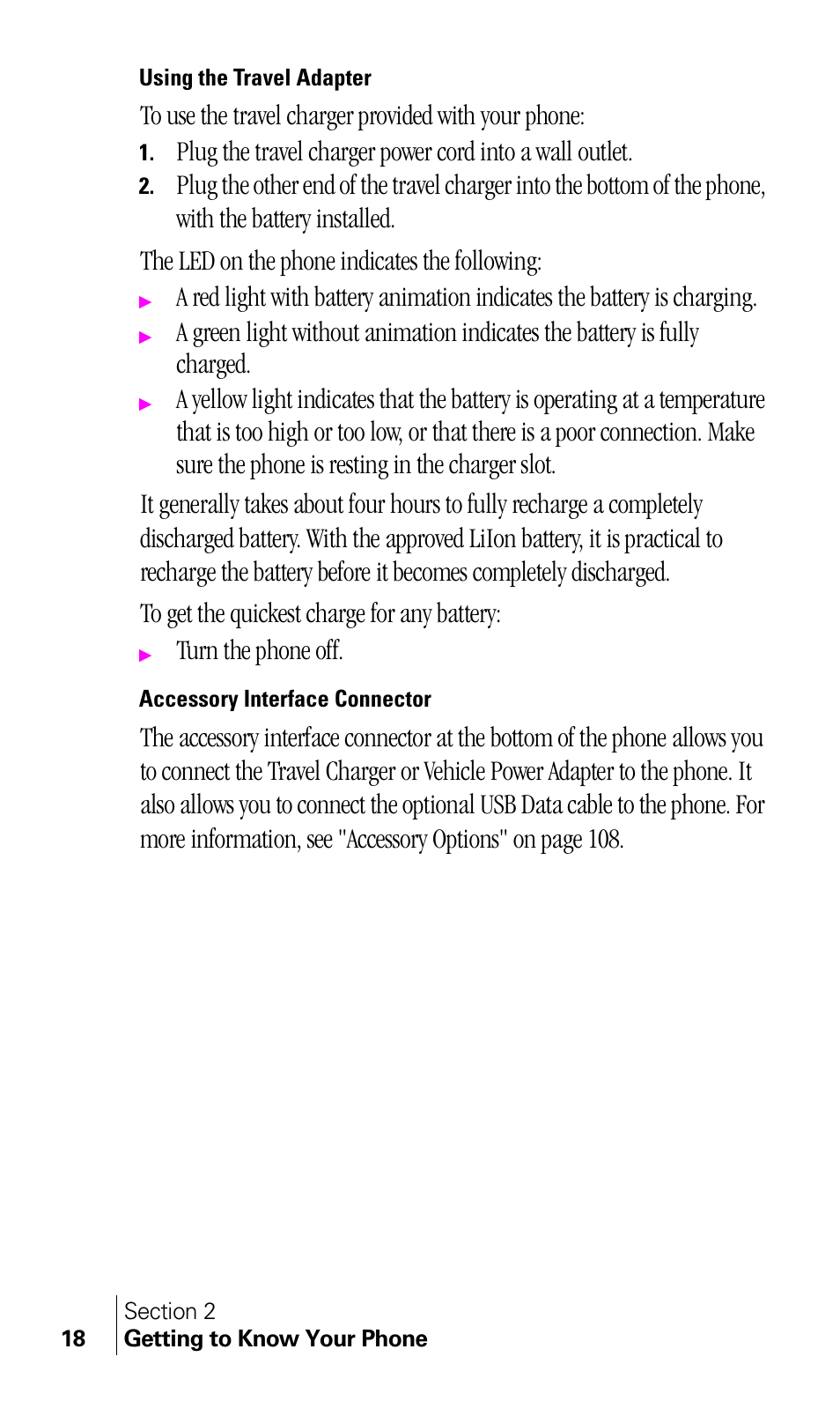 Using the travel adapter, Accessory interface connector, Turn the phone off | Samsung A460 User Manual | Page 20 / 129