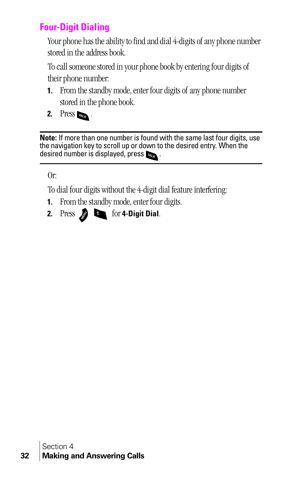 Four-digit dialing | Samsung A460 User Manual | Page 34 / 129