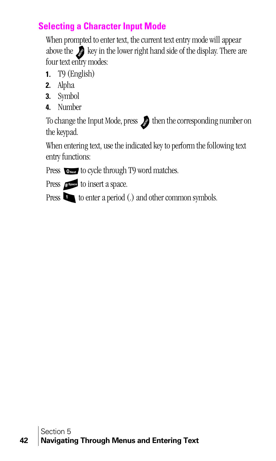 Selecting a character input mode | Samsung A460 User Manual | Page 44 / 129