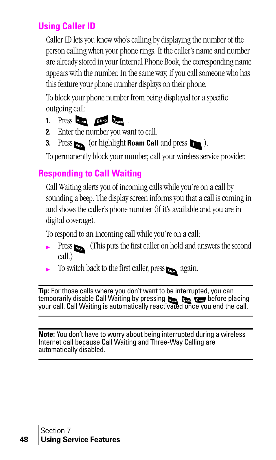 Using caller id, Responding to call waiting | Samsung A460 User Manual | Page 50 / 129