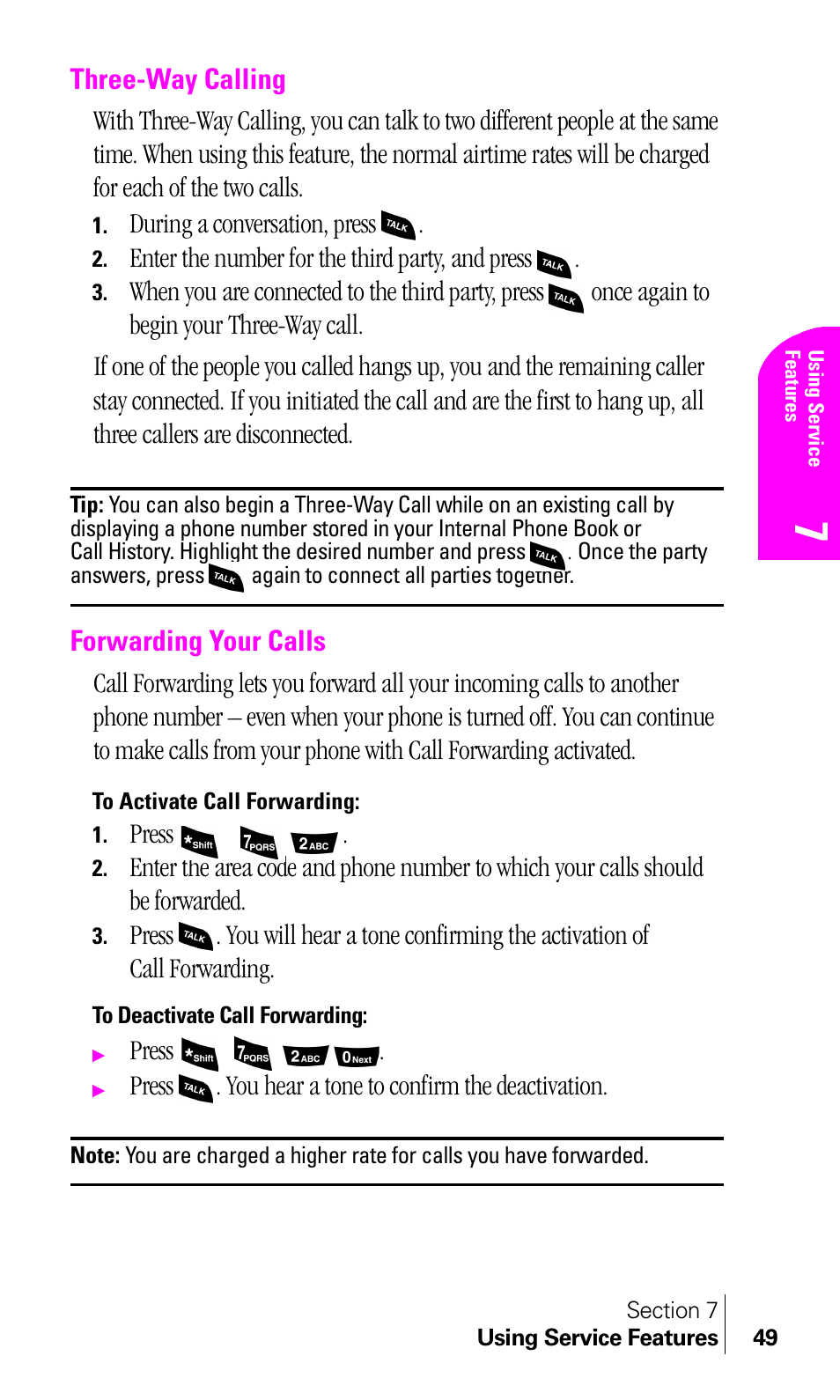 Three-way calling, Forwarding your calls, To activate call forwarding | To deactivate call forwarding | Samsung A460 User Manual | Page 51 / 129