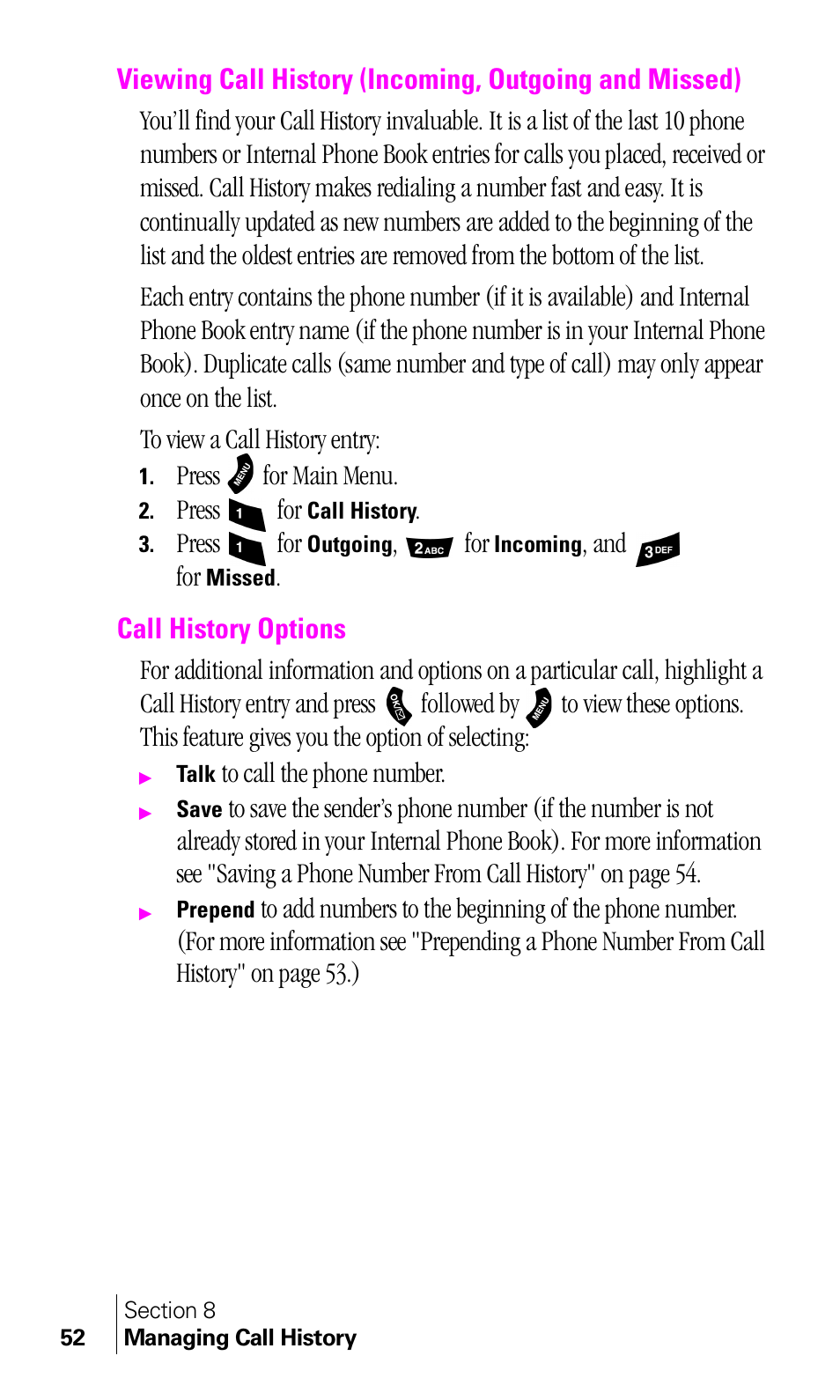 Call history options | Samsung A460 User Manual | Page 54 / 129