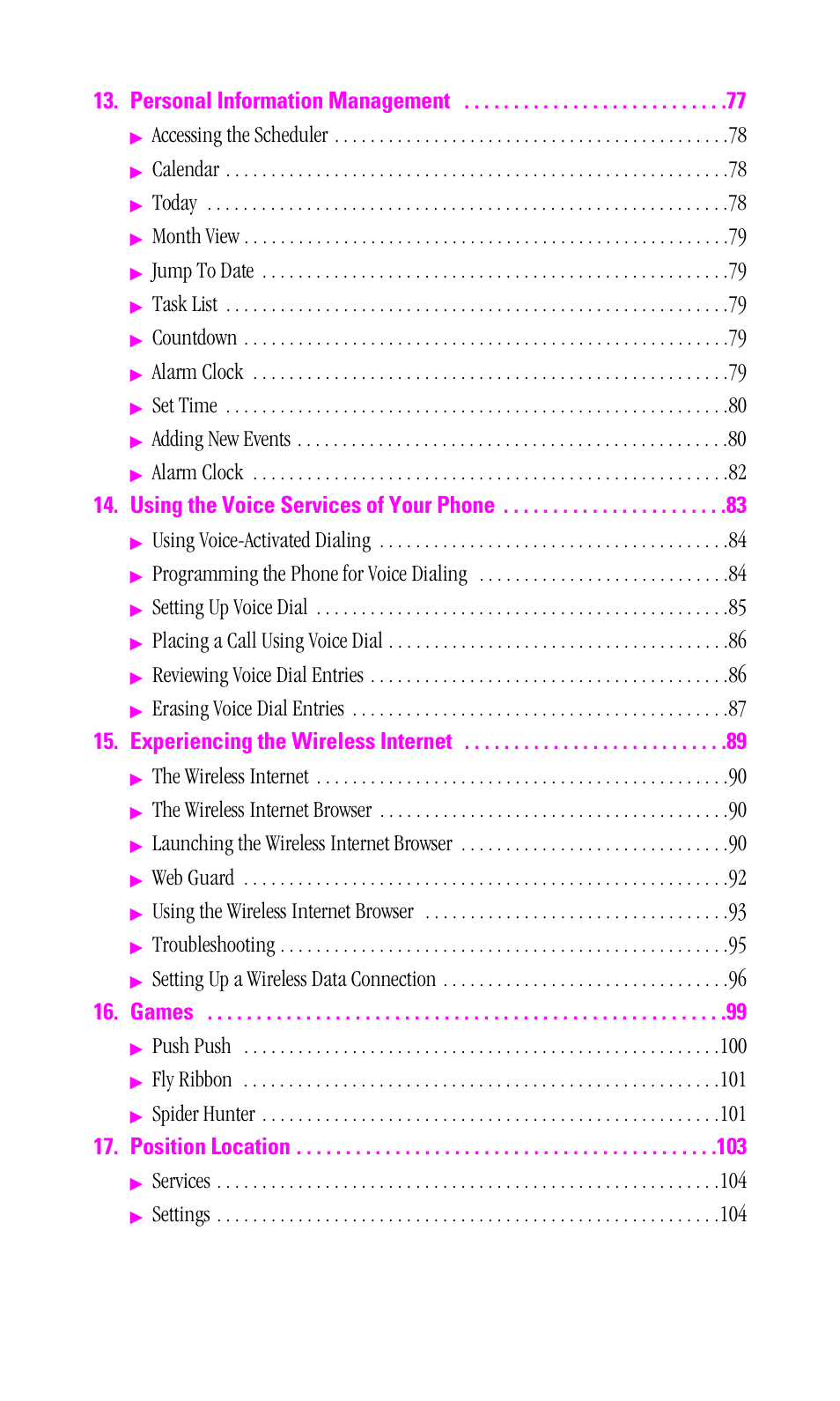 Personal information management, Accessing the scheduler, Calendar | Today, Month view, Jump to date, Task list, Countdown, Alarm clock, Set time | Samsung A460 User Manual | Page 6 / 129