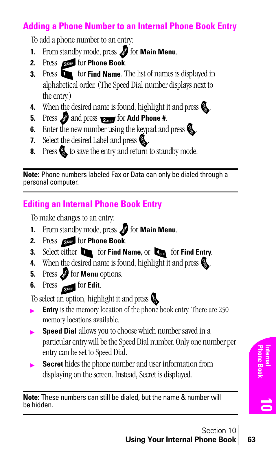Editing an internal phone book entry | Samsung A460 User Manual | Page 65 / 129