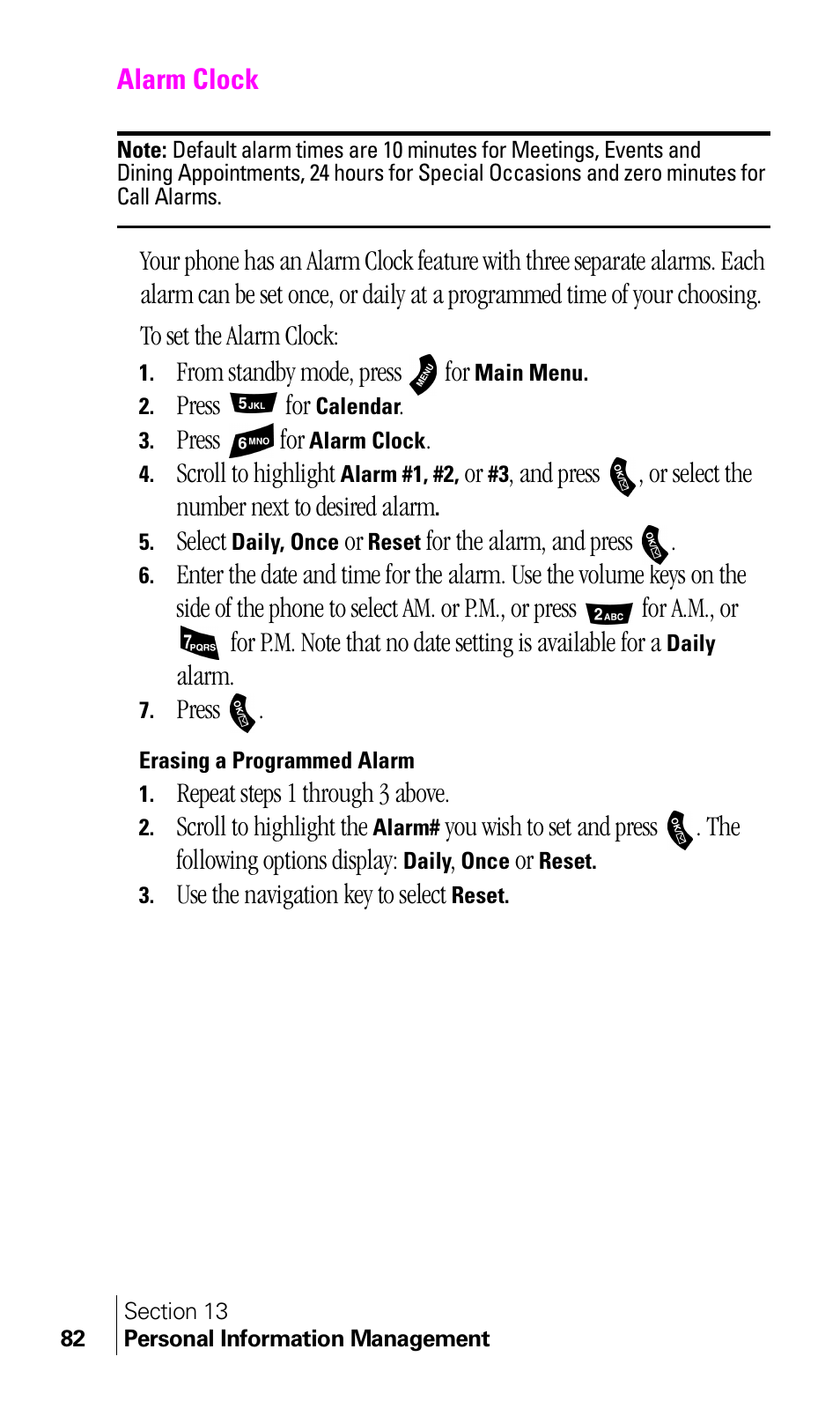 Alarm clock, Erasing a programmed alarm | Samsung A460 User Manual | Page 84 / 129