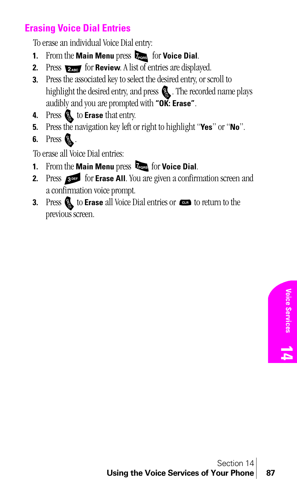 Erasing voice dial entries | Samsung A460 User Manual | Page 89 / 129
