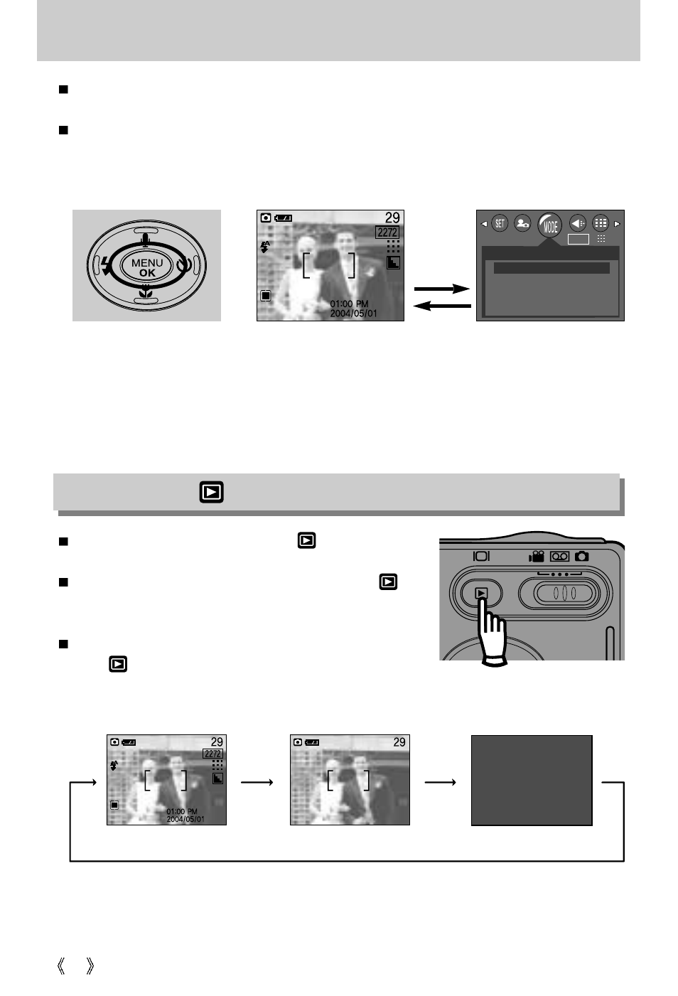 Menu/ ok button, Play mode( ) / lcd button | Samsung Digimax U-CA 401 User Manual | Page 30 / 96