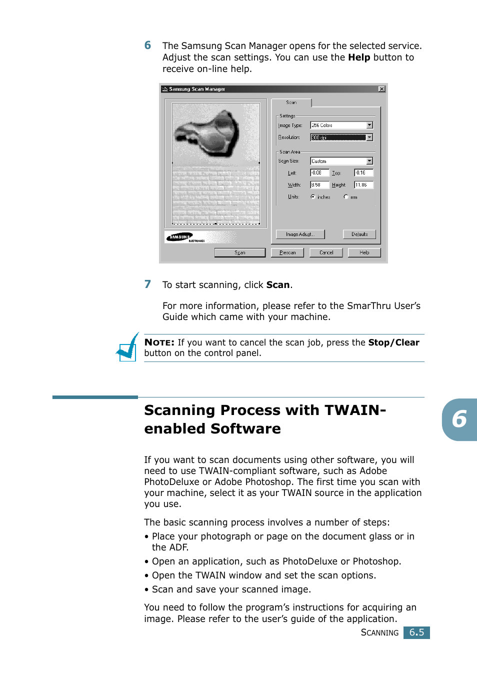 Scanning process with twain- enabled software, Scanning process with twain-enabled software | Samsung SCX-4116 User Manual | Page 104 / 210
