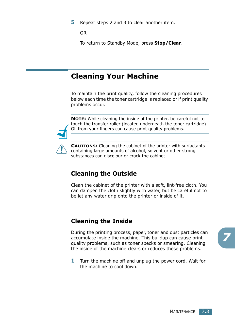 Cleaning your machine, Cleaning the outside, Cleaning the inside | Cleaning the outside cleaning the inside | Samsung SCX-4116 User Manual | Page 108 / 210