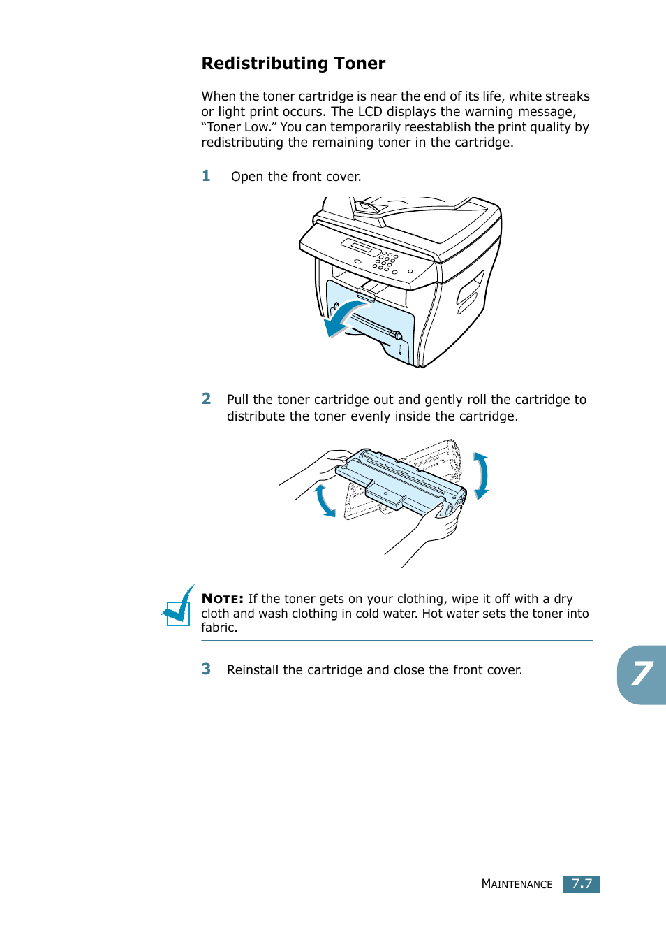 Redistributing toner | Samsung SCX-4116 User Manual | Page 112 / 210
