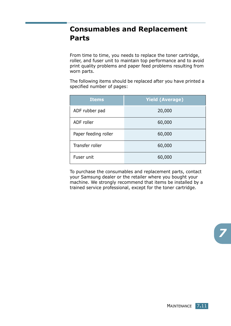 Consumables and replacement parts | Samsung SCX-4116 User Manual | Page 116 / 210