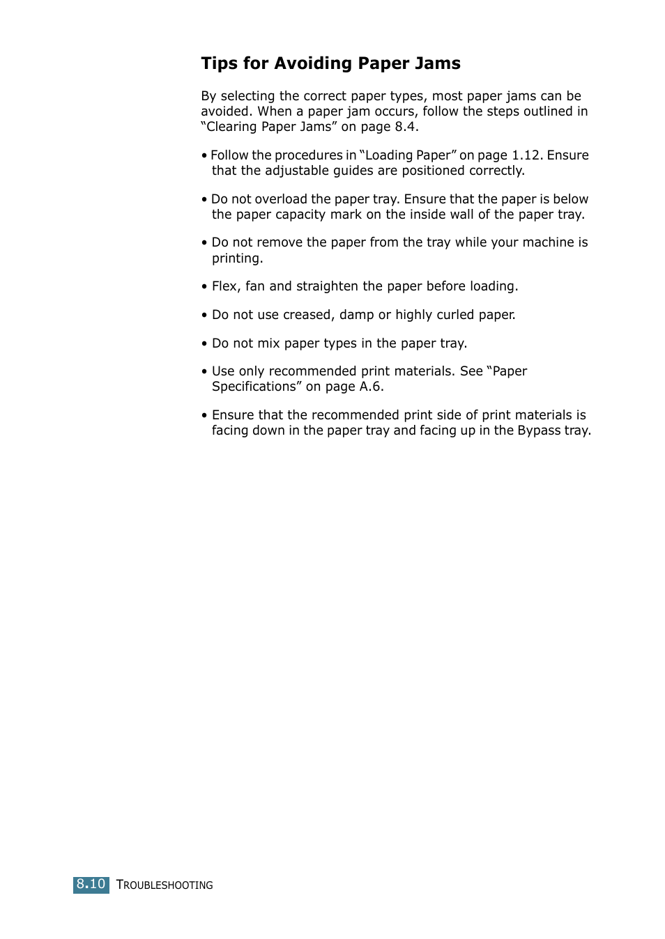 Tips for avoiding paper jams | Samsung SCX-4116 User Manual | Page 127 / 210