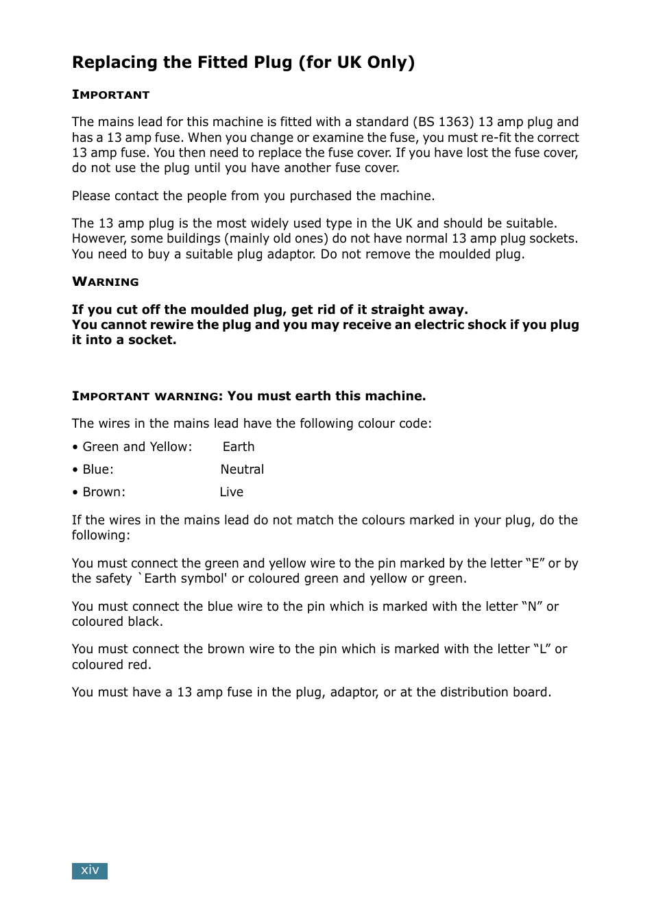Replacing the fitted plug (for uk only) | Samsung SCX-4116 User Manual | Page 15 / 210