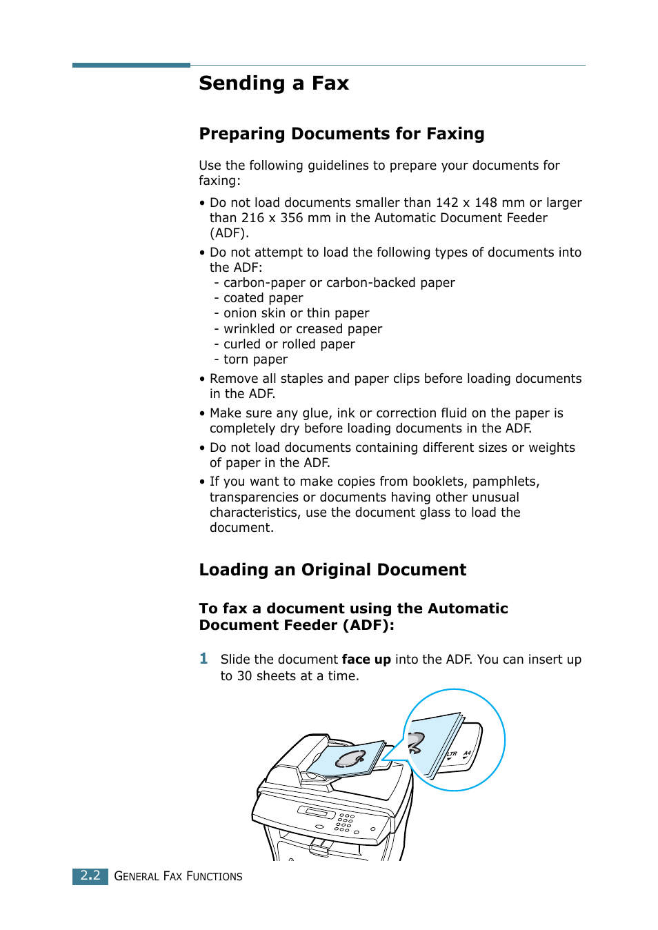 Sending a fax, Preparing documents for faxing, Loading an original document | Samsung SCX-4116 User Manual | Page 176 / 210