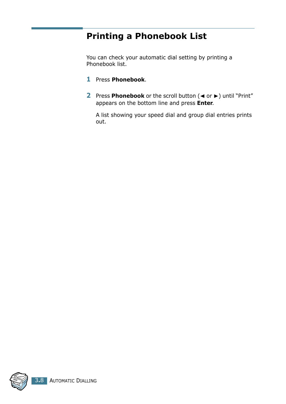 Printing a phonebook list | Samsung SCX-4116 User Manual | Page 190 / 210