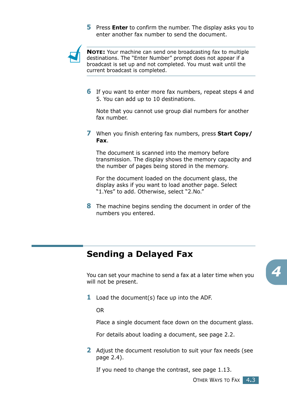 Sending a delayed fax | Samsung SCX-4116 User Manual | Page 193 / 210