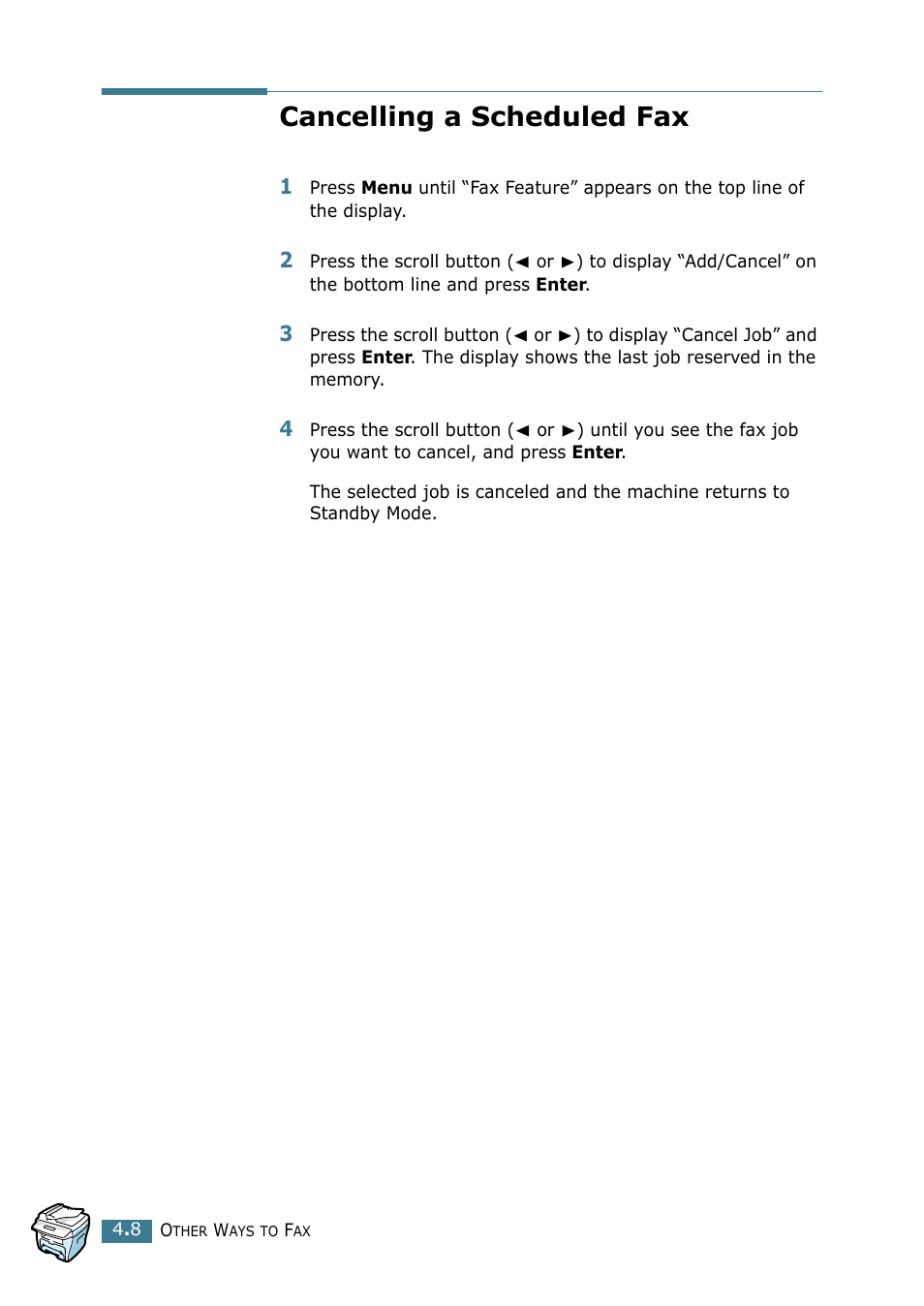 Cancelling a scheduled fax, Ansmission, see | Samsung SCX-4116 User Manual | Page 198 / 210