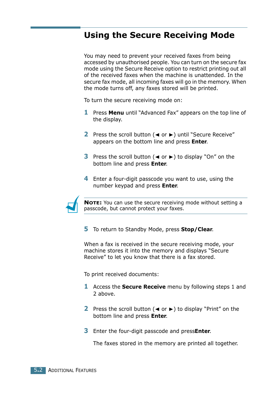 Using the secure receiving mode | Samsung SCX-4116 User Manual | Page 200 / 210