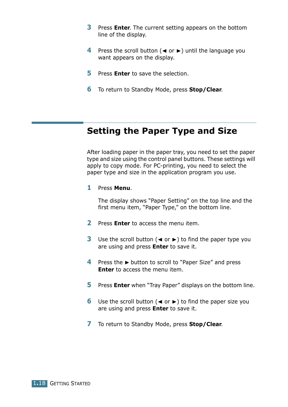 Setting the paper type and size | Samsung SCX-4116 User Manual | Page 35 / 210