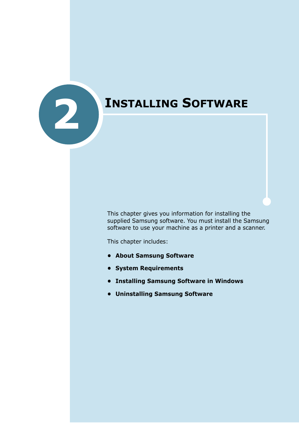 Installing software, Chapter 2, Nstalling | Oftware | Samsung SCX-4116 User Manual | Page 38 / 210
