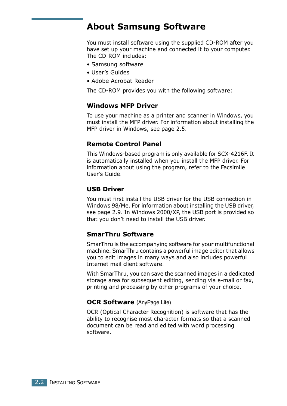 About samsung software | Samsung SCX-4116 User Manual | Page 39 / 210