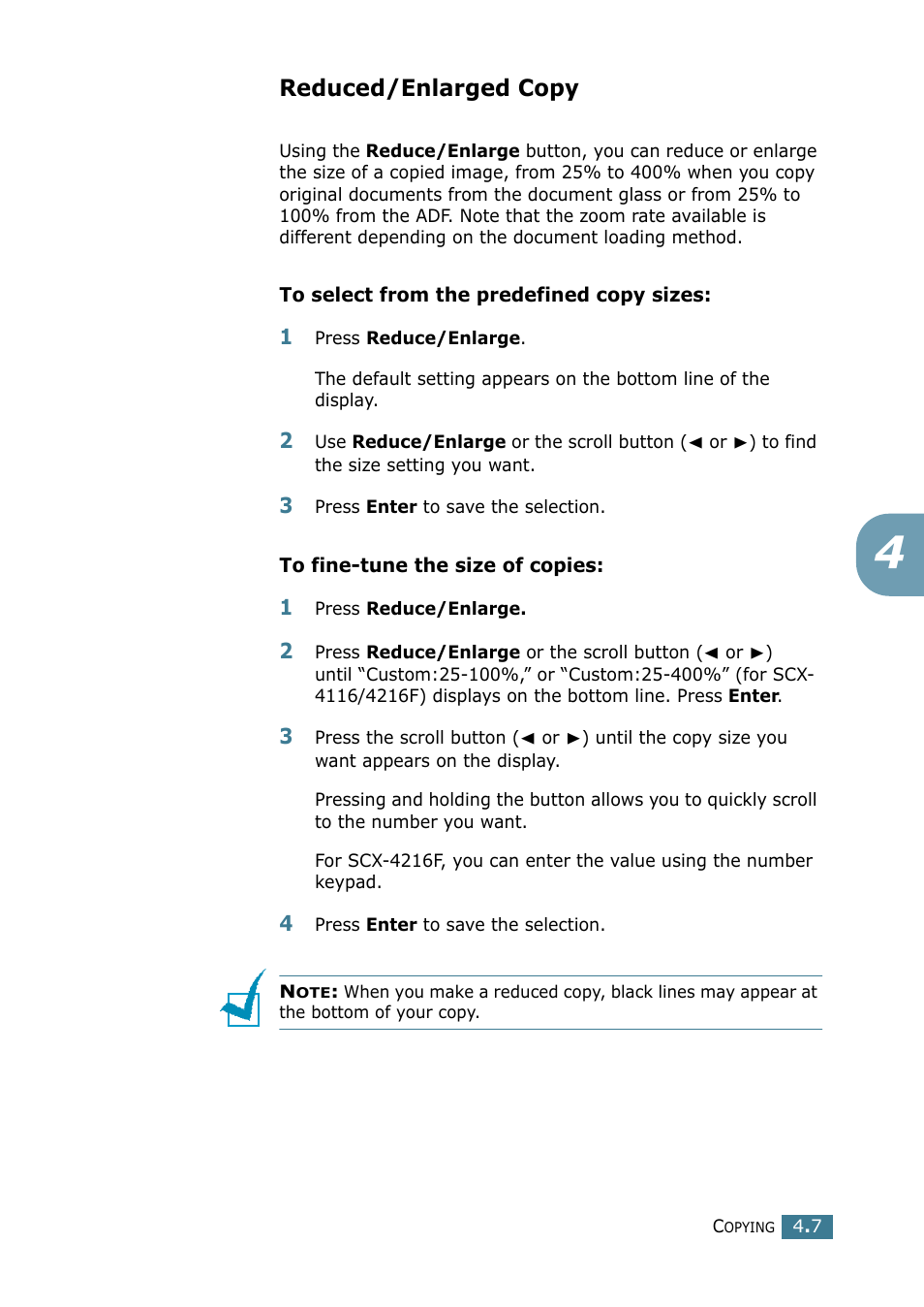 Reduced/enlarged copy | Samsung SCX-4116 User Manual | Page 68 / 210