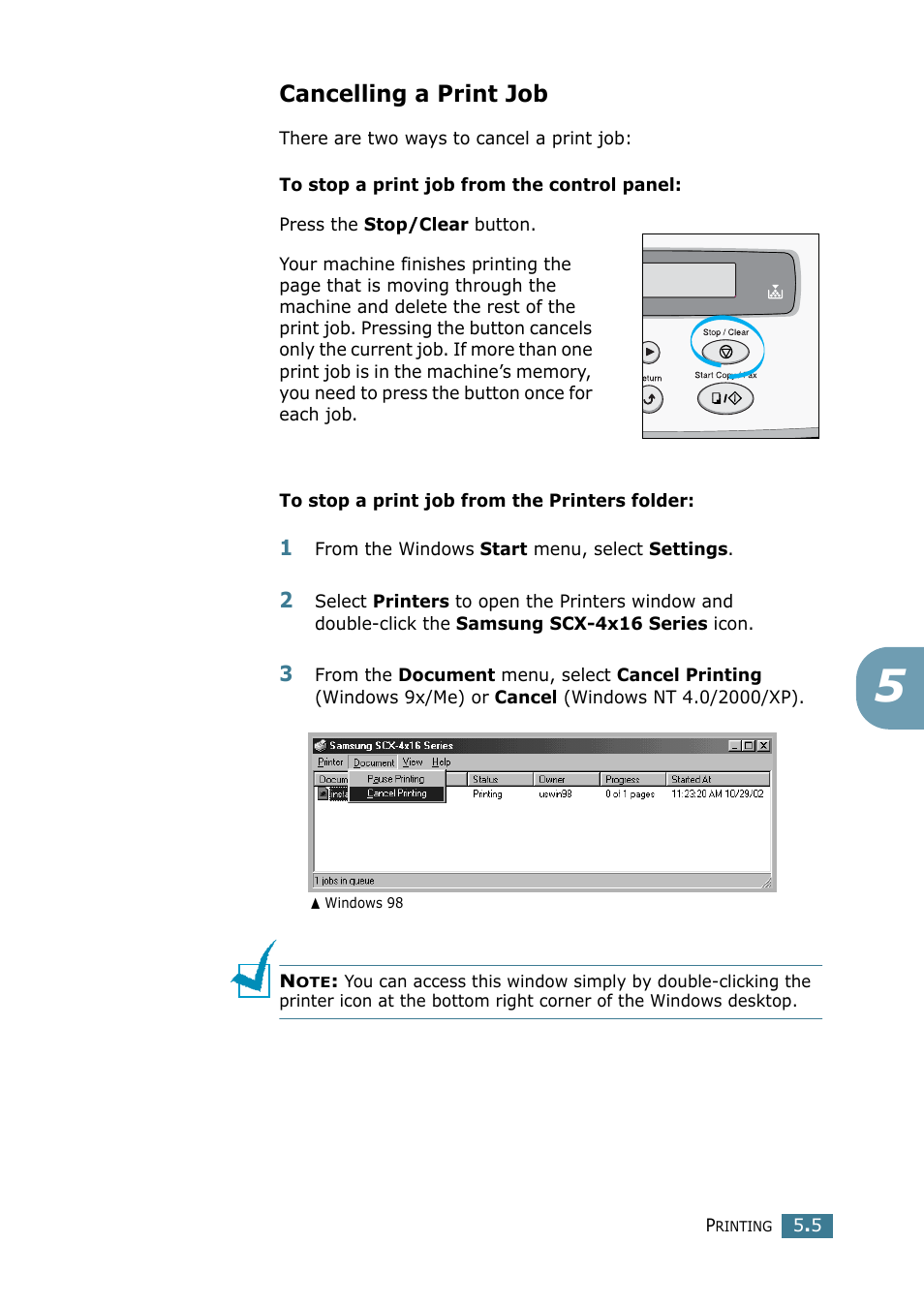 Cancelling a print job | Samsung SCX-4116 User Manual | Page 80 / 210