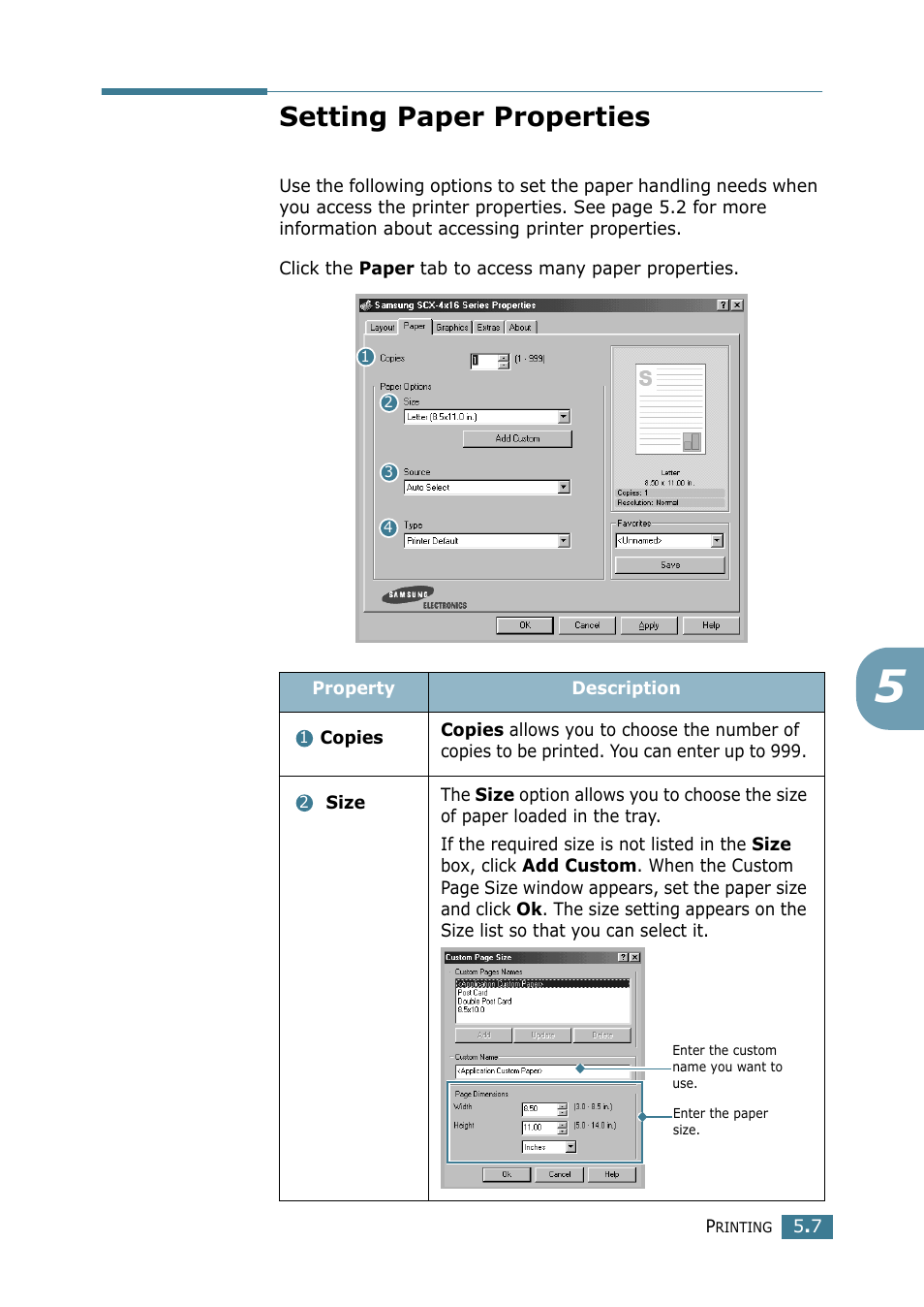 Setting paper properties | Samsung SCX-4116 User Manual | Page 82 / 210