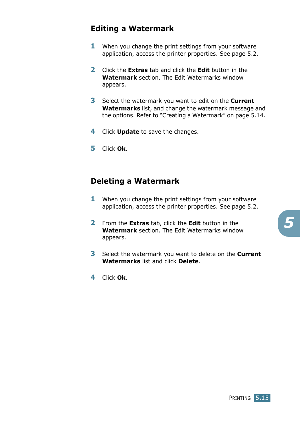 Editing a watermark, Deleting a watermark, Editing a watermark deleting a watermark | Samsung SCX-4116 User Manual | Page 90 / 210