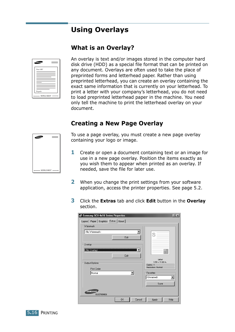 Using overlays, What is an overlay, Creating a new page overlay | Samsung SCX-4116 User Manual | Page 91 / 210