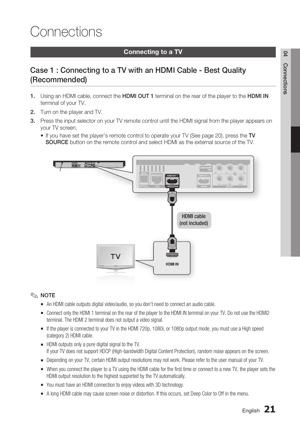 Connections, Connecting to a tv | Samsung BD-C7900 User Manual | Page 21 / 74