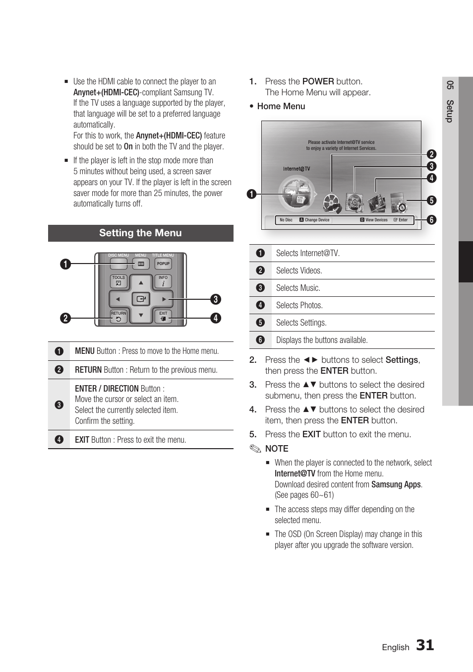 Setting the menu | Samsung BD-C7900 User Manual | Page 31 / 74