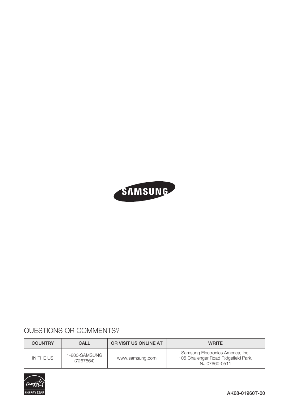 Questions or comments | Samsung BD-C7900 User Manual | Page 74 / 74