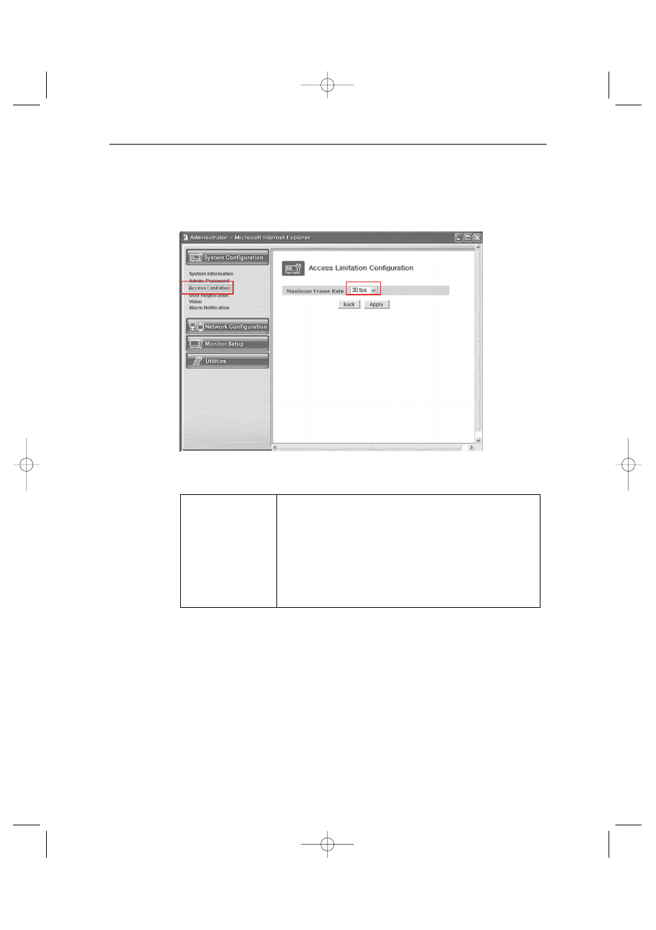 Access configuration | Samsung Color Dual Quad Network Observation System SSC21WEB User Manual | Page 57 / 103