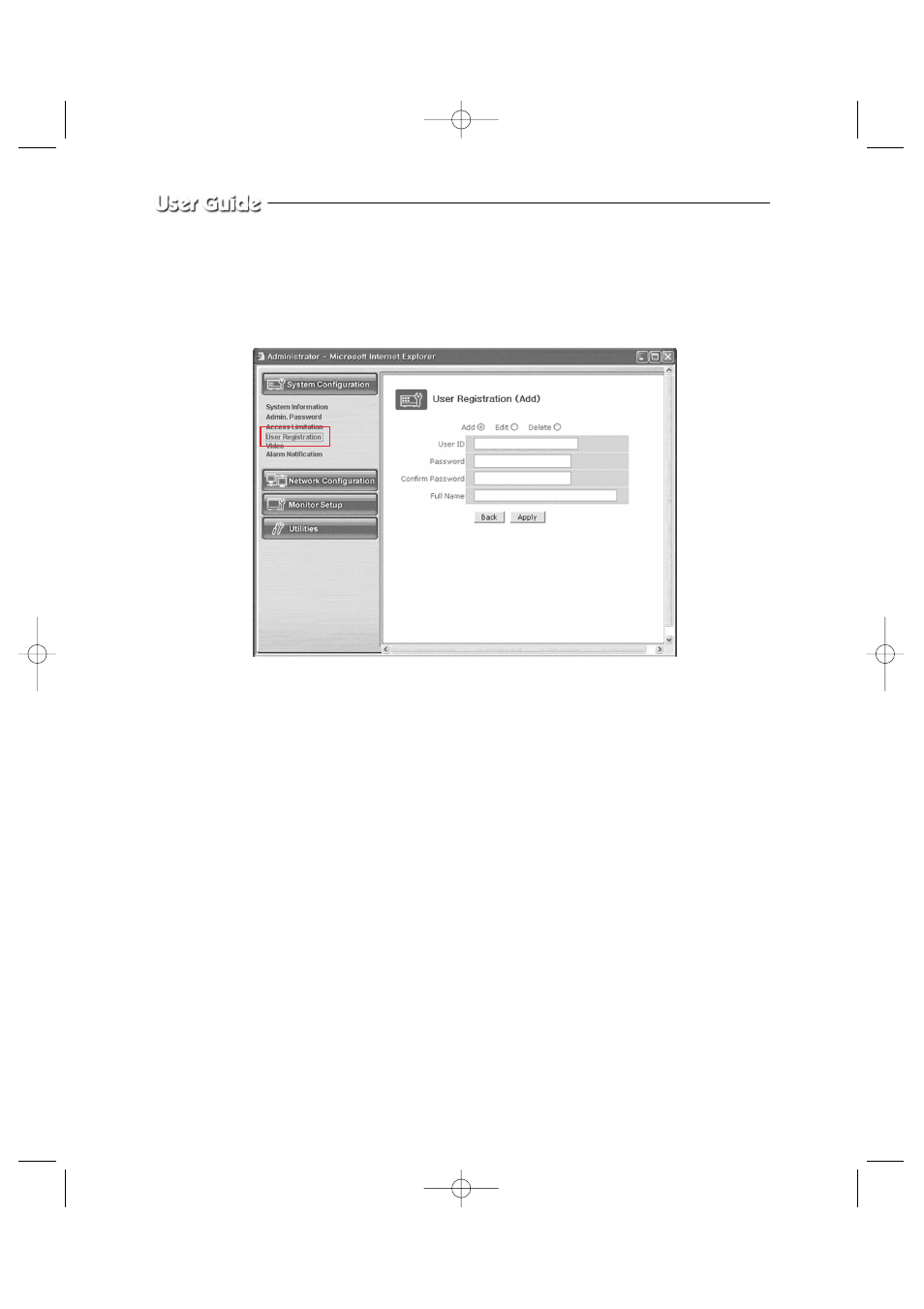 User registration | Samsung Color Dual Quad Network Observation System SSC21WEB User Manual | Page 58 / 103