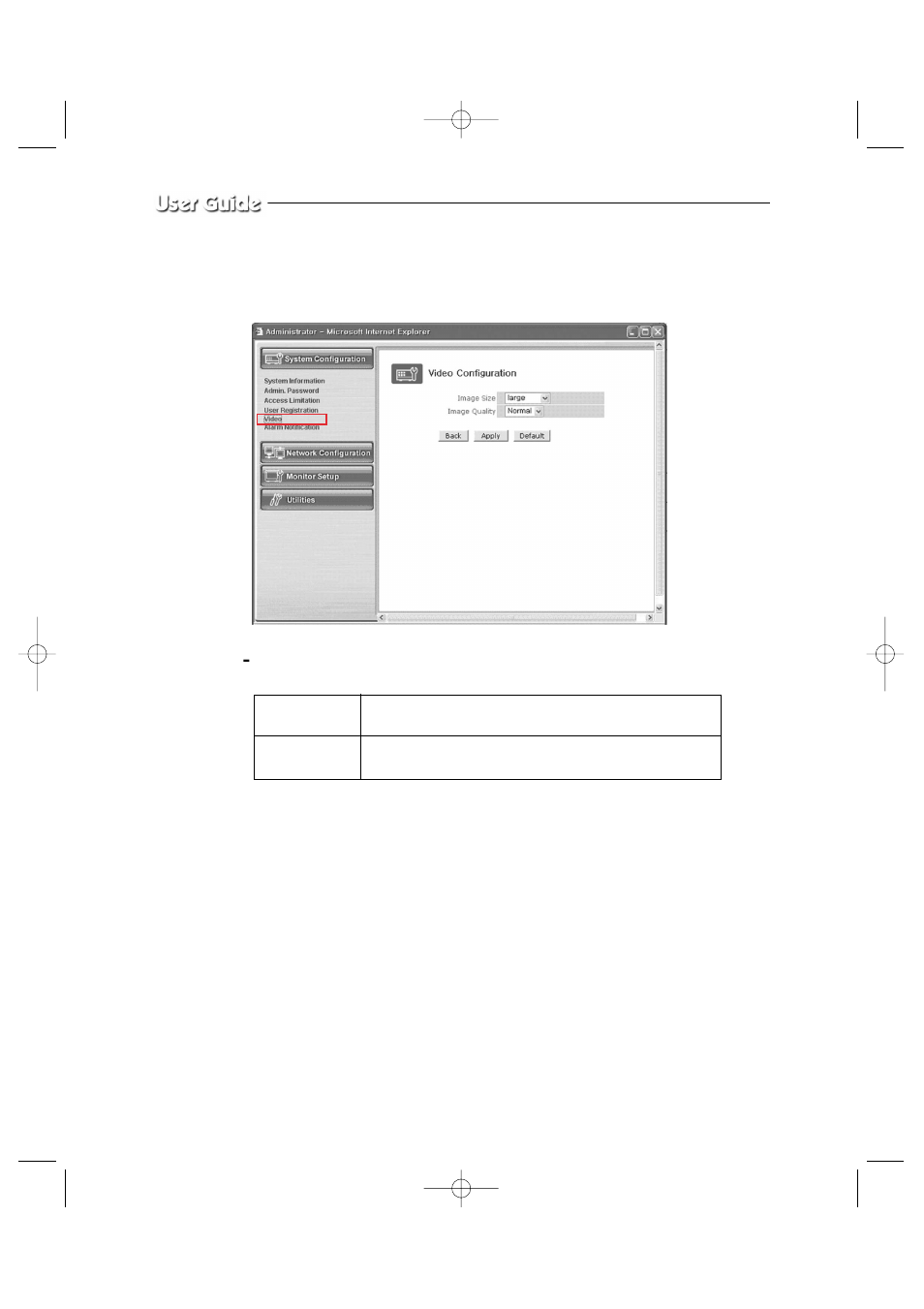 Video configuration | Samsung Color Dual Quad Network Observation System SSC21WEB User Manual | Page 60 / 103