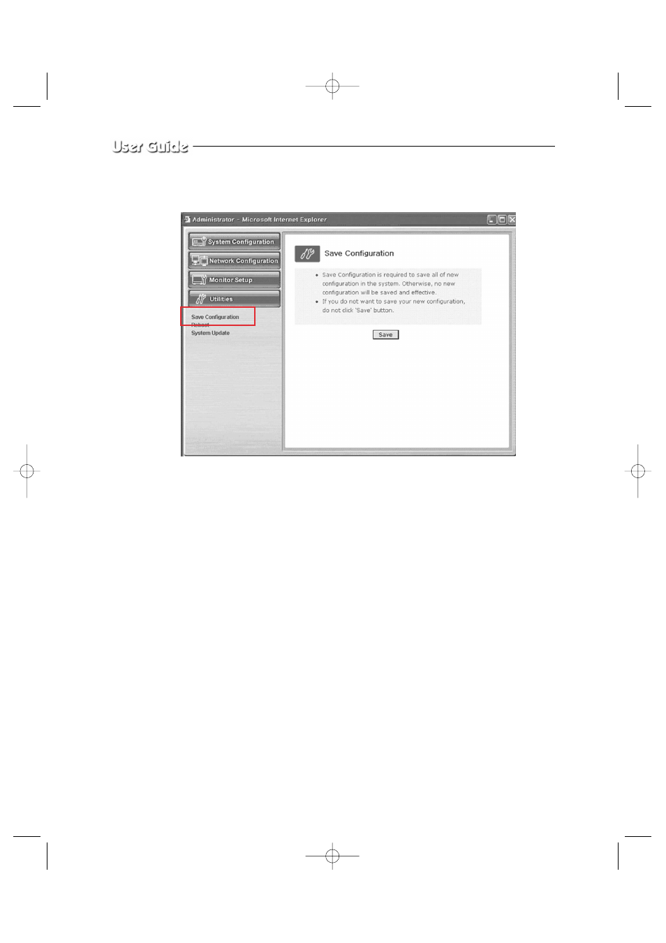 Save configuration | Samsung Color Dual Quad Network Observation System SSC21WEB User Manual | Page 74 / 103