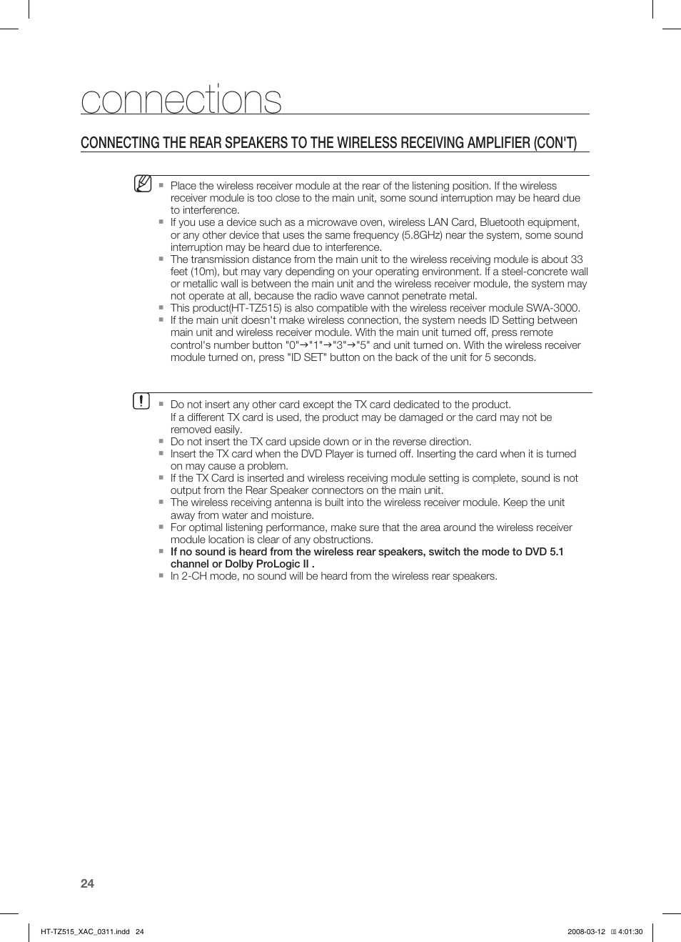 Connections | Samsung HT-TZ515 User Manual | Page 24 / 79